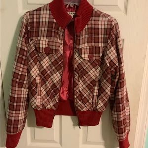 Red and white plaid bomber jacket
